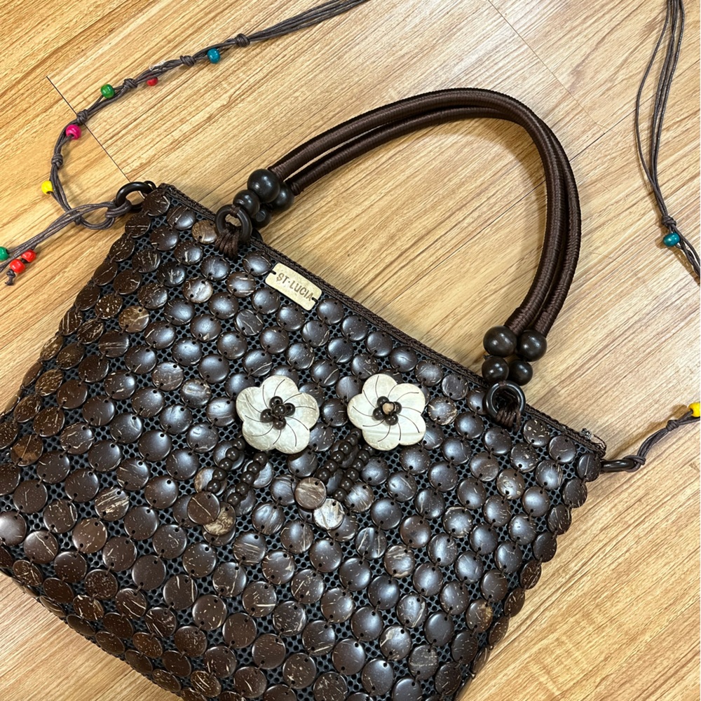 St. Lucia Coconut shell travel tote bag handmade well crafted